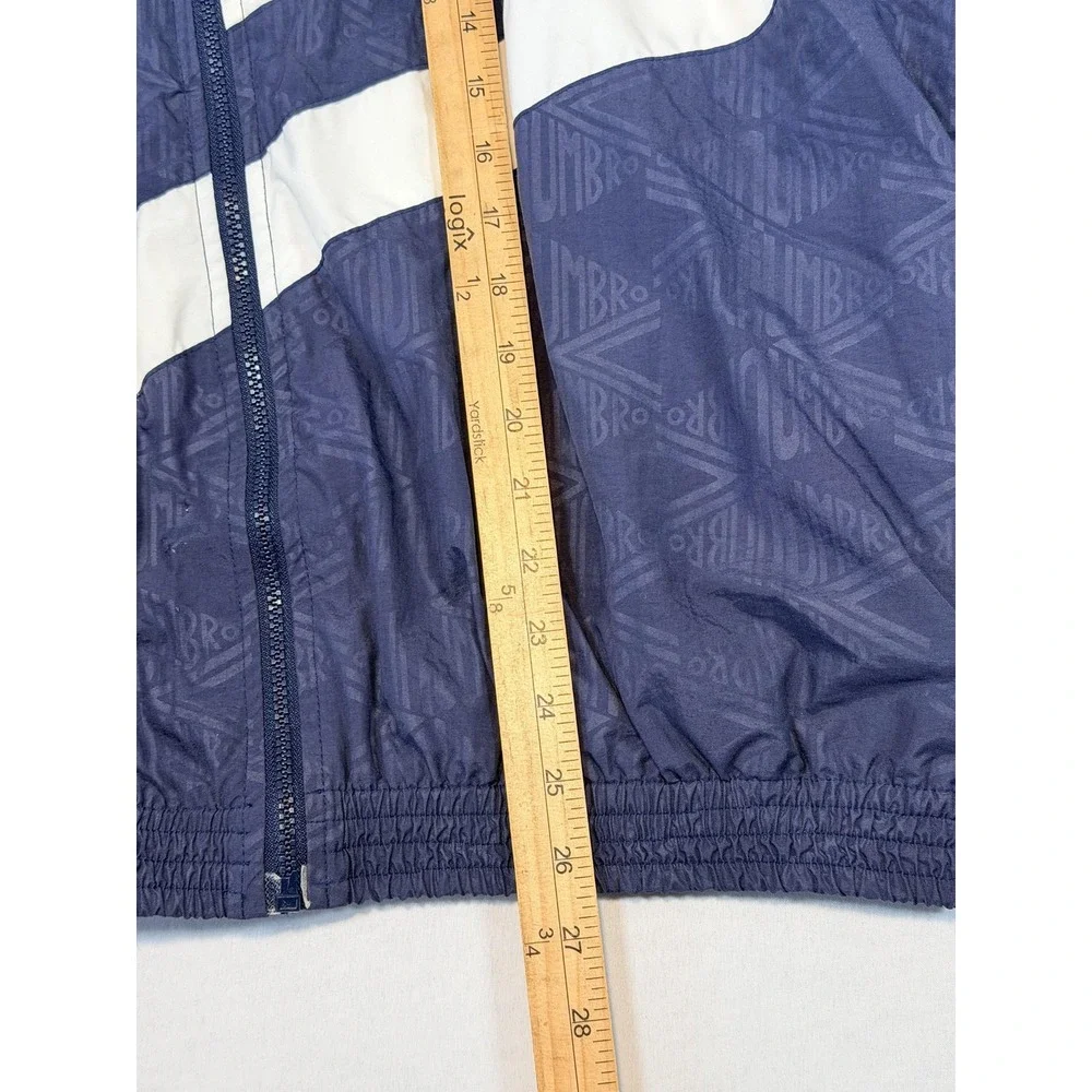 Vintage Umbro Jacket Mens XL Blue White Stripe Full Zip Windbreaker Soccer 90s